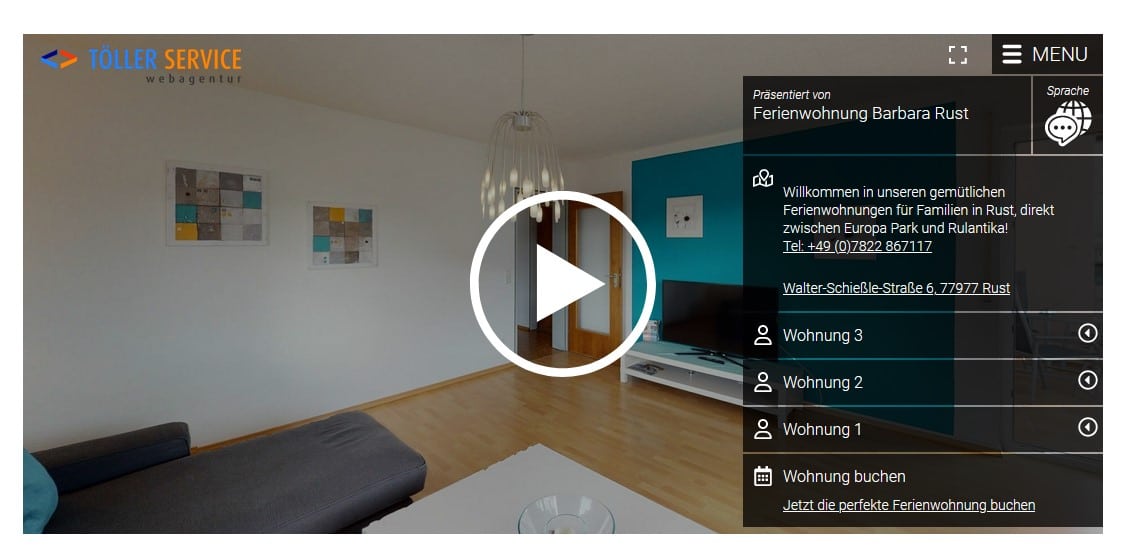 Virtueller 360° Rundgang für Ferienwohnung Barbara in Rust 3 Töller Service Langenfeld Virtueller Rundgang Töller Service Langenfeld